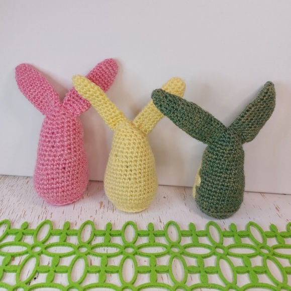 Three Cute Long Ear Bunnies with Flowers Handmade by me! Cute Decor or Gift Boho - Picture 11 of 12